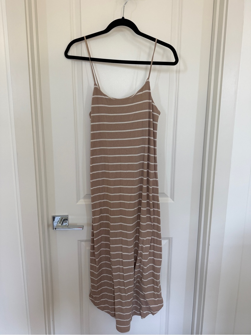 Z Supply Tan & White Striped Ribbed Midi Dress